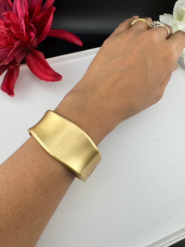 Brushed finished Gold Chunky Cuff Bracelet Bangle, Anti Tarnish, fits sizes upto 2.6"