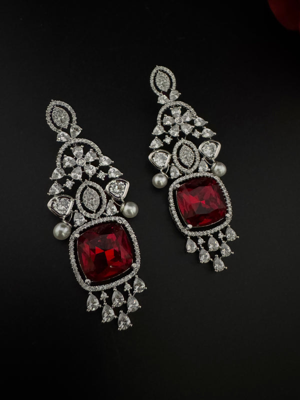 Champagne Cubic Zirconia Chandelier Long earrings with Pearls and Crystals