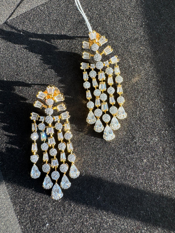 Crystal Stone chandelier long Earrings, Cubic Zirconia, AD, CZ, Indian Jewelry