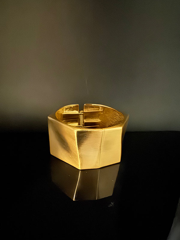 Brushed finished Gold Cuff Chunky Bracelet Bangle, Anti Tarnish, fits sizes upto 2.6"