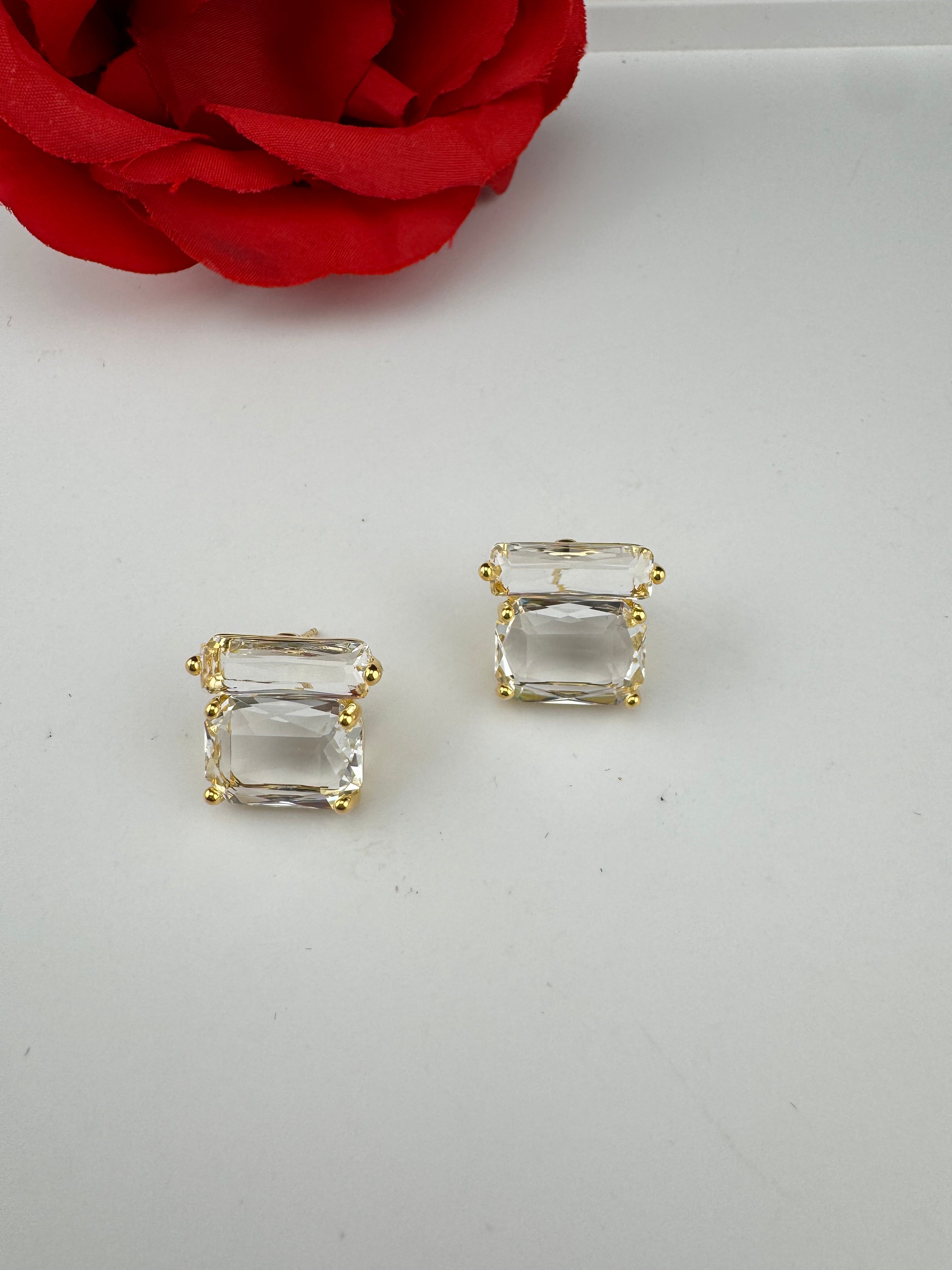 Premium designer Studs earring with clear glass stones, stylish, Statement Jewelry, jewelry for all ages, best for Bridesmaid Gift