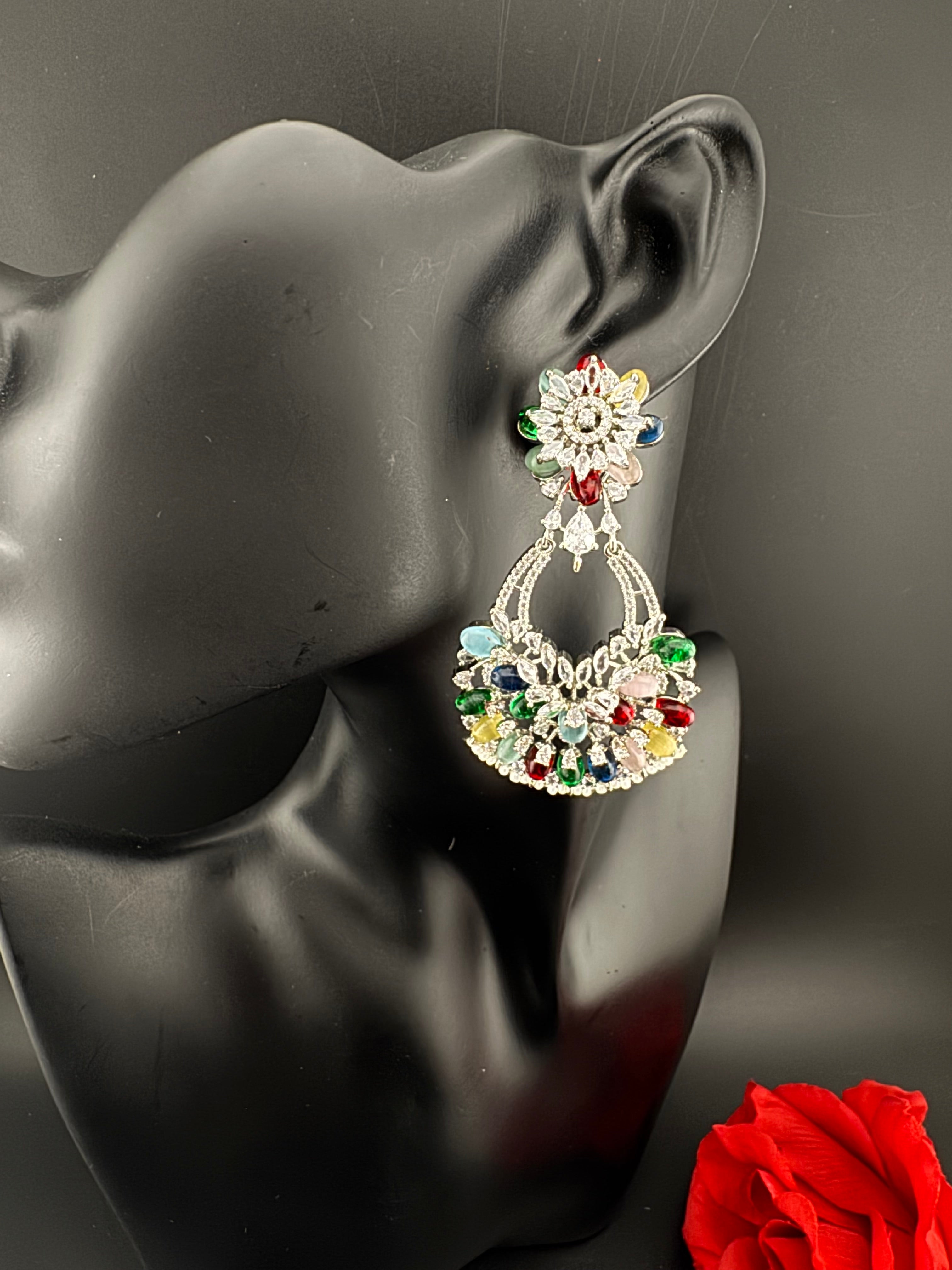 Premium Cubic Zirconia Pearl Chandelier Drop earrings is designer Inspired, Statement Drop Dangle earring, Bridal, Party, Wedding jewelry,