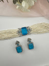 Small Pearls, CZ, Doublet Stones Choker necklace set, Indian Bridal Jewelry, chic set