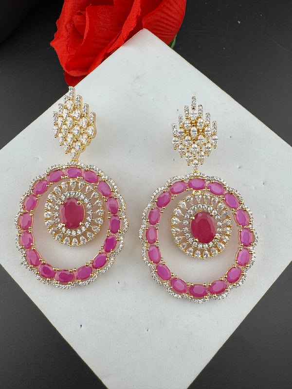 Premium Stones, Cubic Zirconia in gold color is designer Inspired Statement Big Circular Dangle earring/Indian, Bridal, bridesmaid gift