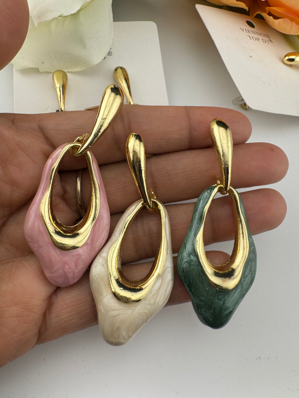High Quality Premium Enamel and gold Designer Drop Earrings