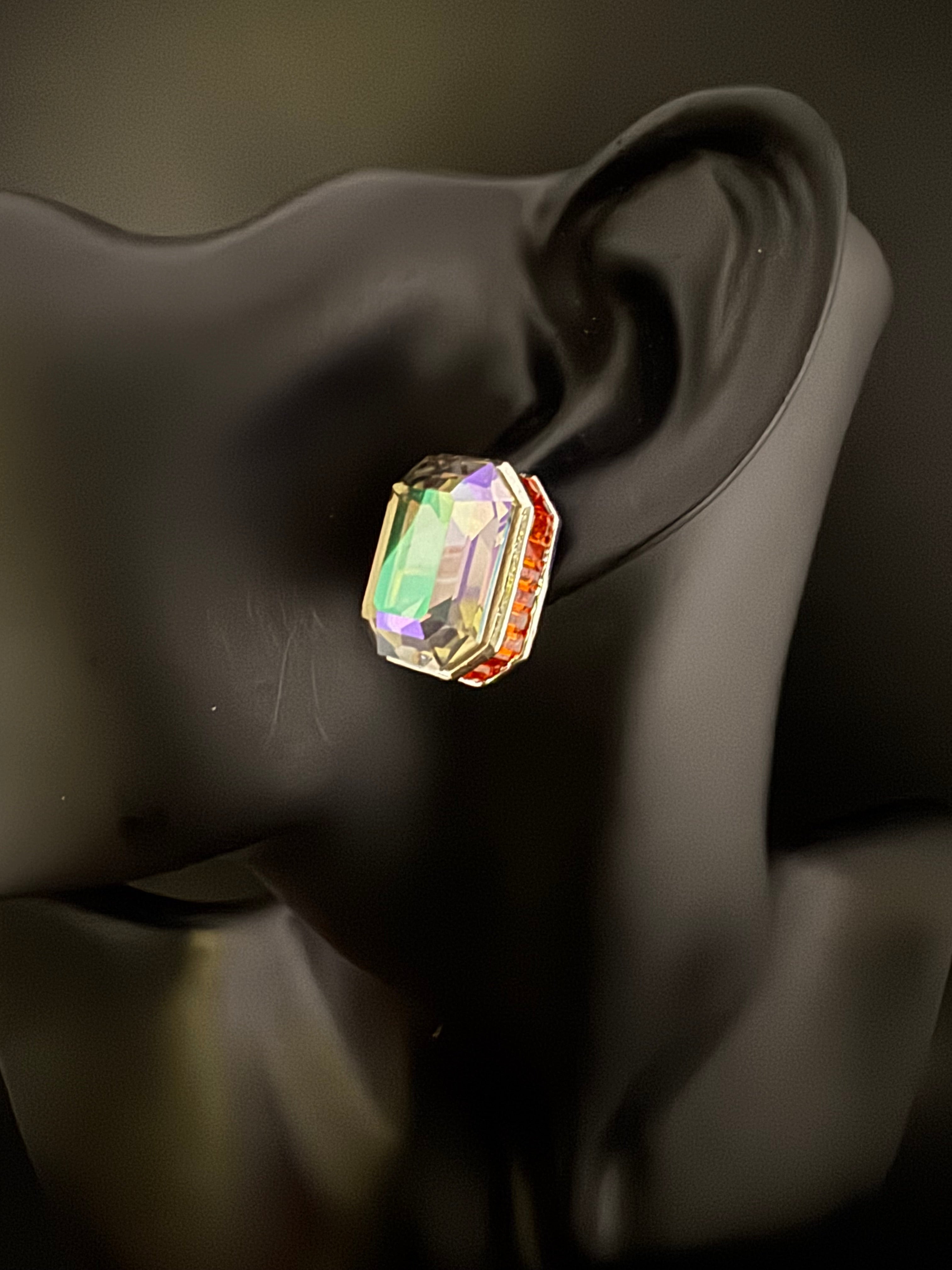 Premium Swarovski style Crystal and Cubic Zirconia in unique designer Orange studs earrings, crystals at the backing/Bridesmaid gift