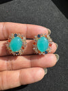 Gold Polish Doublet Stone Stud Earrings, Cubic Zirconia, AD, CZ, Indian Jewelry