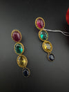 Matt Gold, stone Long Earrings, Multicolor, Bridesmaid Gift, Designer jewelry