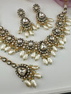 Uncut Polki, Kundan Pearls Gold Necklace Set with Tikka, Indian Bridal set