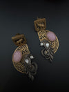 Antique Gold, Oxidized, Carved Stones Chandbali Dangle Earrings, Amrapali inspired Designer jewelry