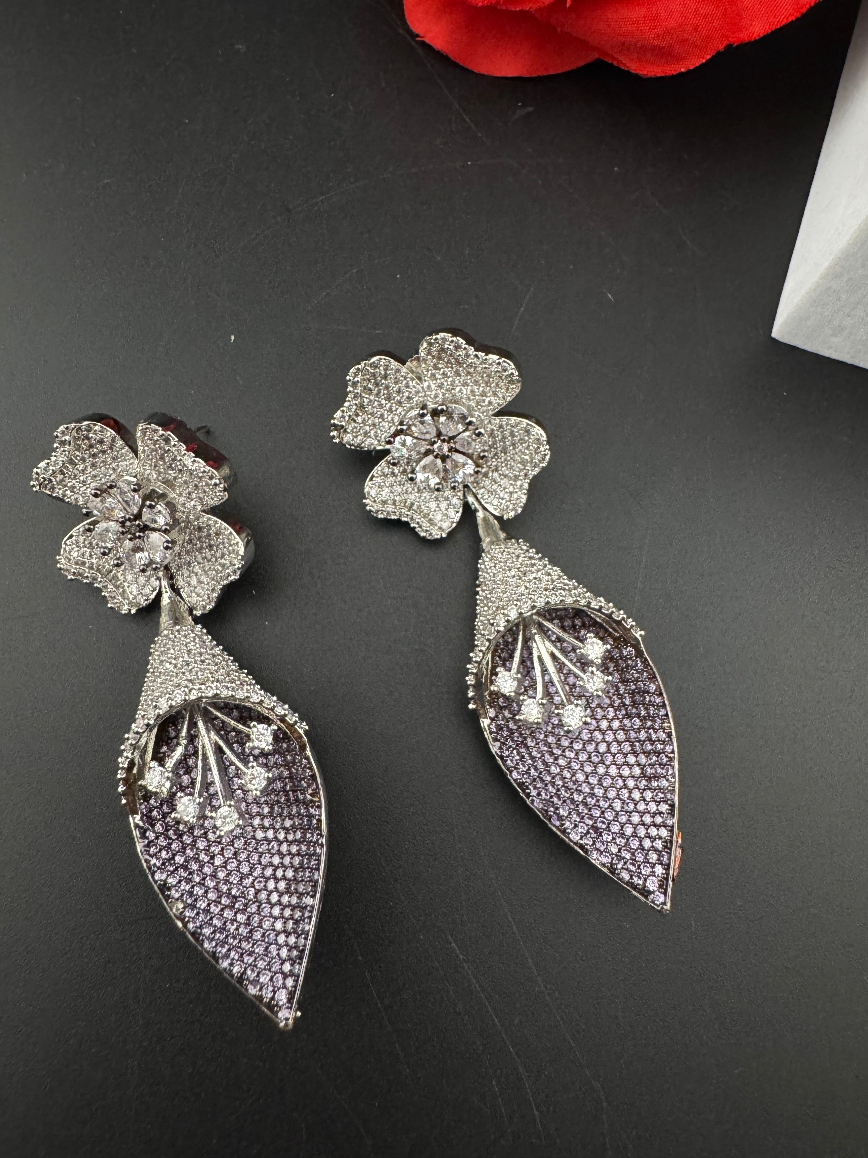 Premium Nano Setting Cubic Zirconia 3D earrings in Spear Drop, stylish, designer Inspired Statement Dangle earring/Bridal Bridesmaid earring