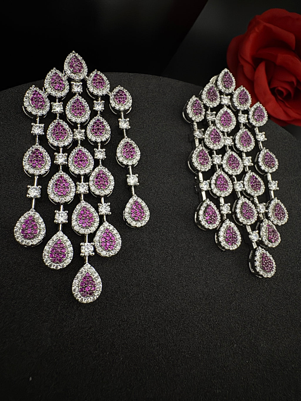 Premium Nano Setting Cubic Zirconia Long Chandelier earrings in Drop shape, stylish, designer Statement long earring/Bridal Bridesmaid