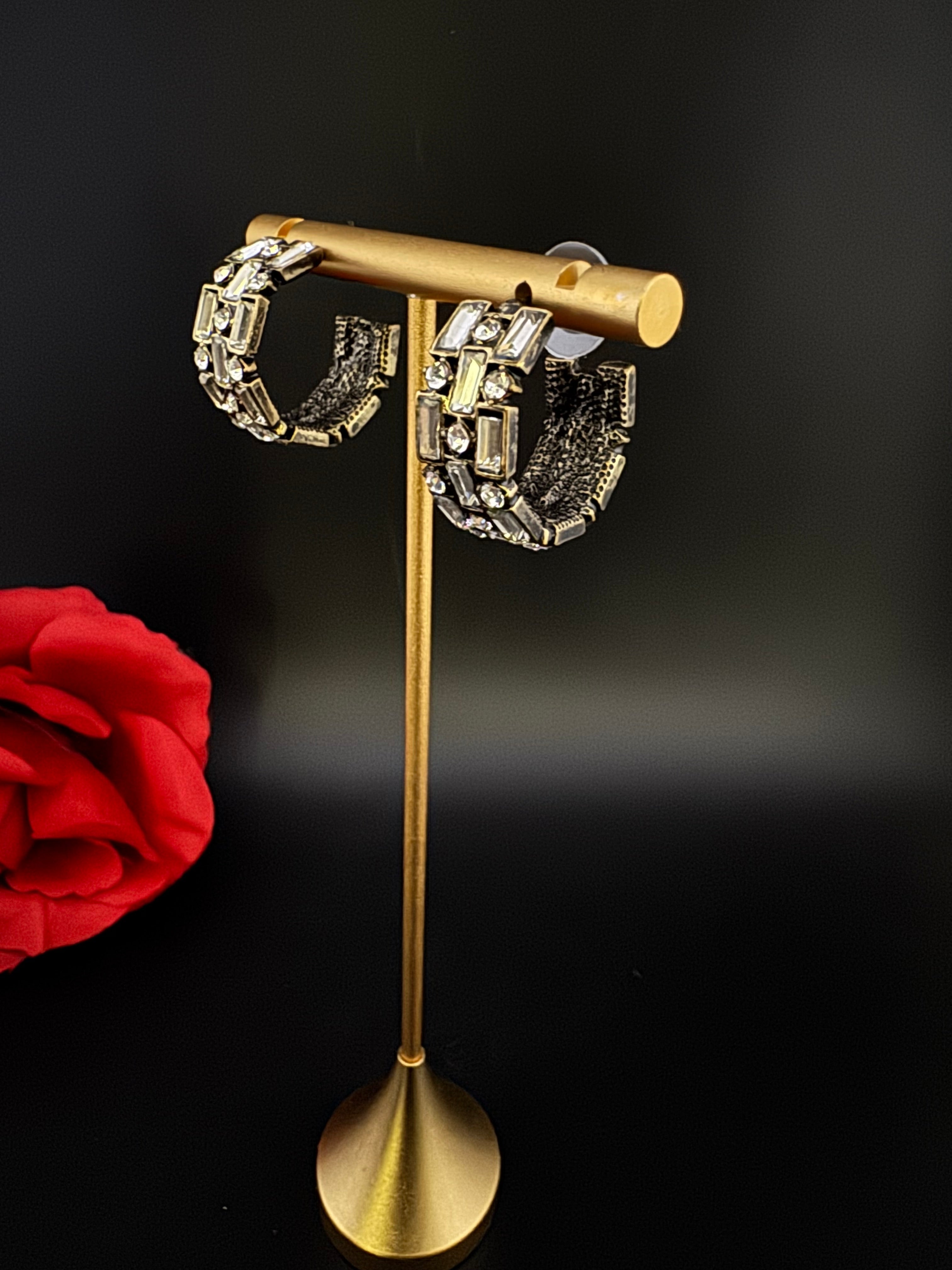 High Quality Premium Cubic Zirconia all around stones Open Hoop designer earrings/statement jewelry/Silver Hoop earrings/bridesmaid gift