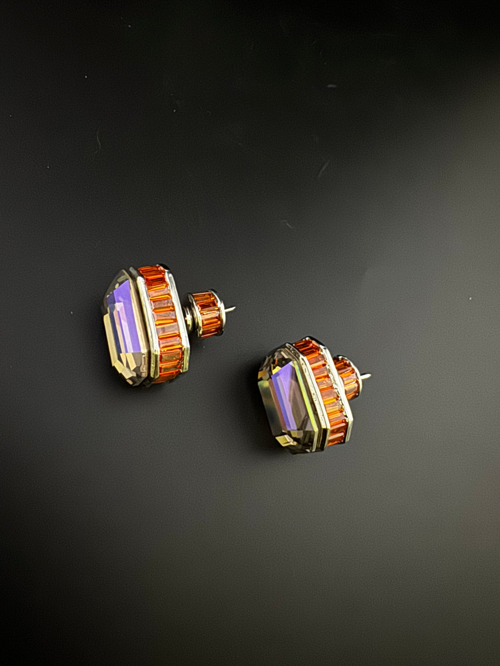 Premium Swarovski style Crystal and Cubic Zirconia in unique designer Orange studs earrings, crystals at the backing/Bridesmaid gift