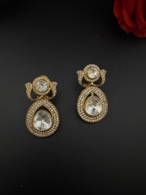 Victorian Uncut Kundan, CZ details is Tyaani Inspired designer earringsDrop Earrings