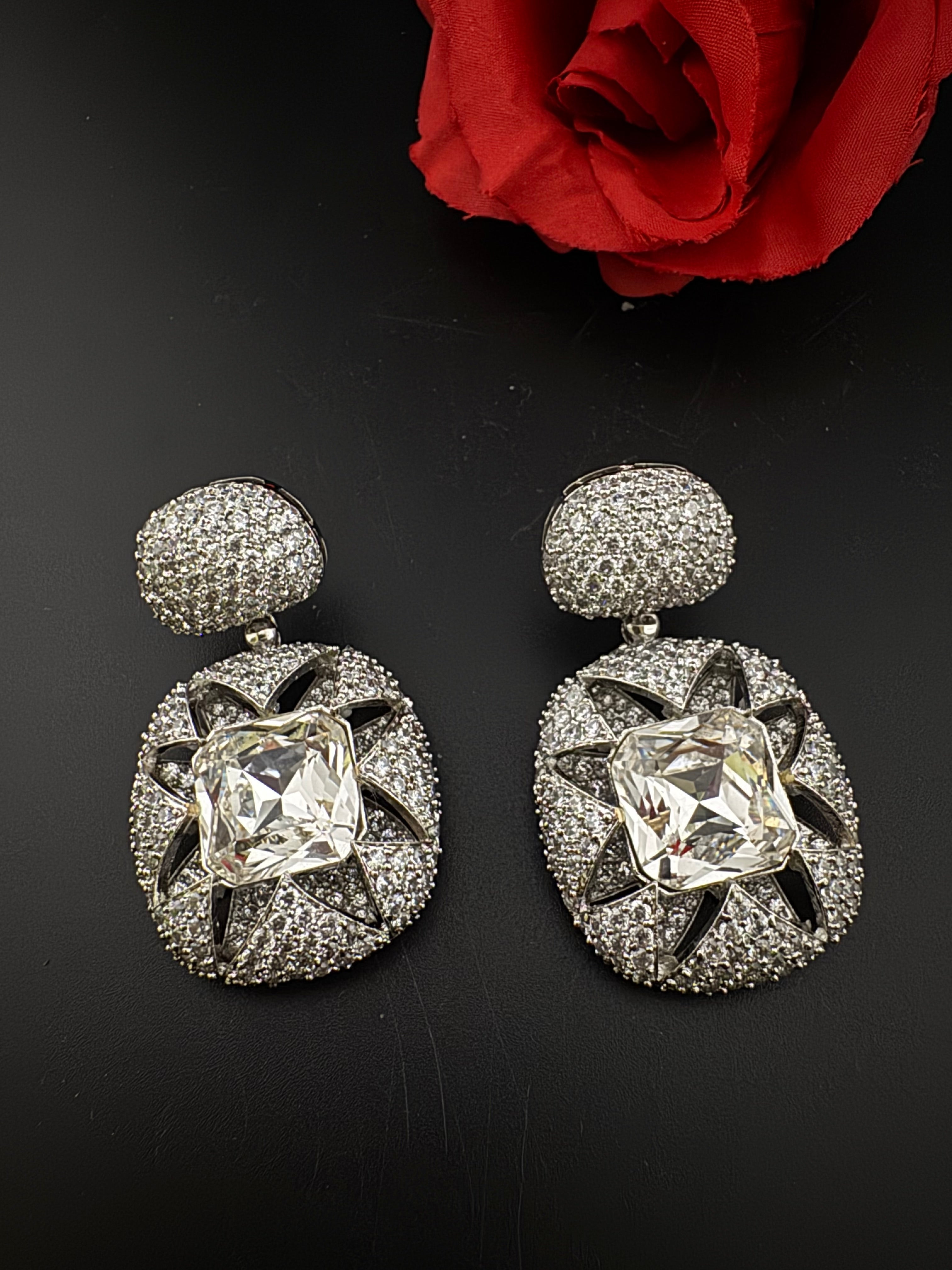 Premium Nano Setting Cubic Zirconia and Crystal earrings in Drop shape, stylish, designer Inspired Statement earring/Bridal Bridesmaid gift