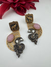 Antique Gold, Oxidized, Carved Stones Chandbali Dangle Earrings, Amrapali inspired Designer jewelry