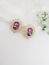 Gold Polish Crystal Stone Stud Earrings, Cubic Zirconia, AD, CZ, Indian Jewelry