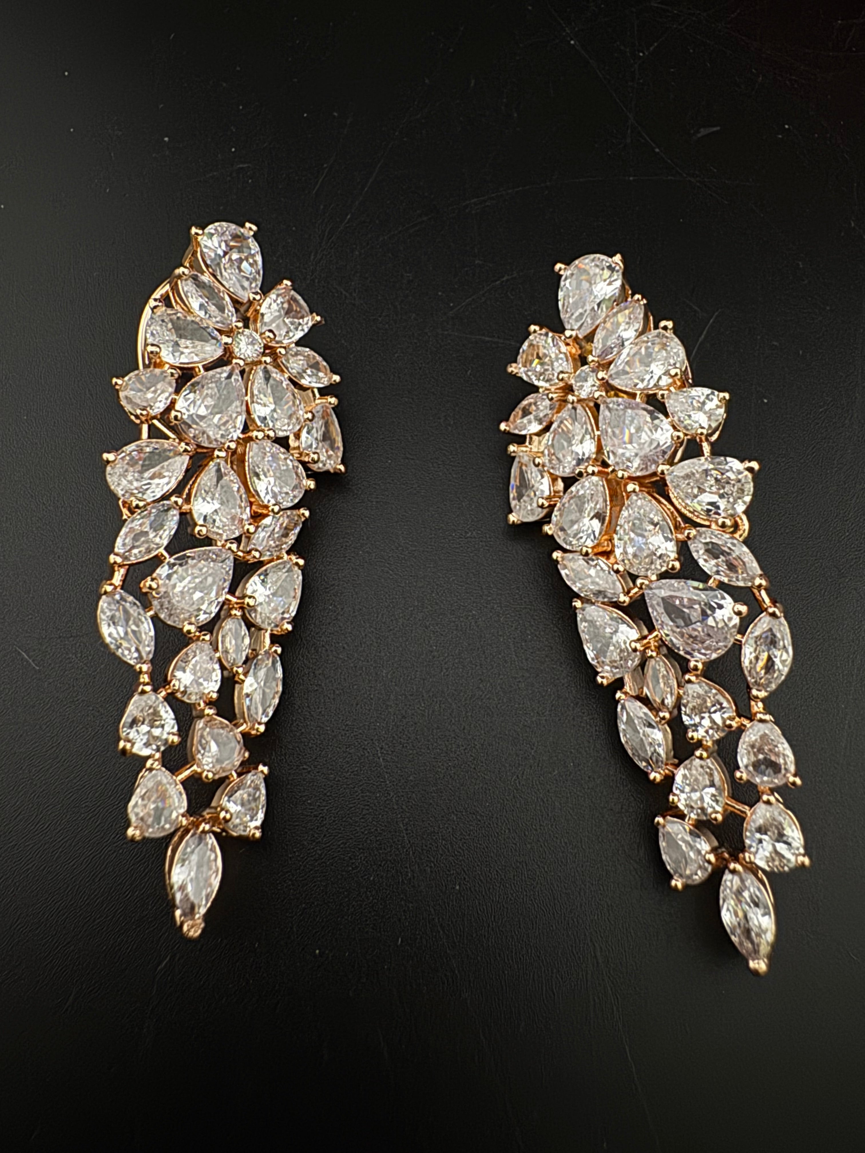 Premium Cubic Zirconia Chandelier Long earrings is designer Inspired, Statement Long earring, Bridal, Party, Wedding jewelry, Shiny