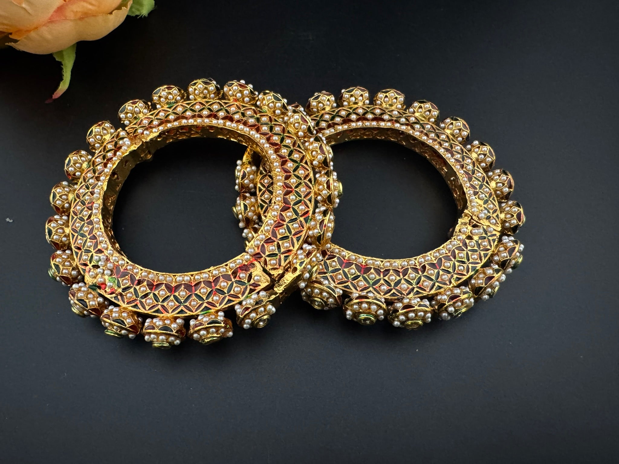 Openable Jadau Pacheli kada with pearls, kundan is Amrapali inspired bangles set/Indian Kada/Temple jewelry/Rajwadi Bangle/Size 2.4" & 2.8"