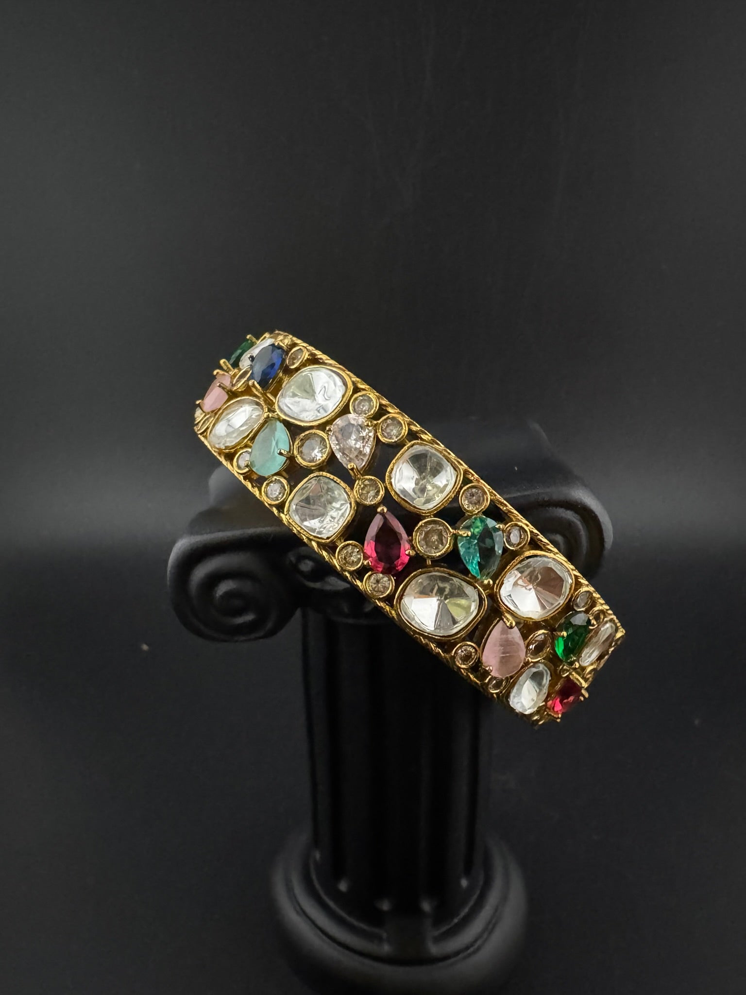 Premium Quality Moissanite Kundan, cubic zirconia and Crystal stones Openable Bracelet Bangle/Indian jewelry/Golden Bracelet Bangle