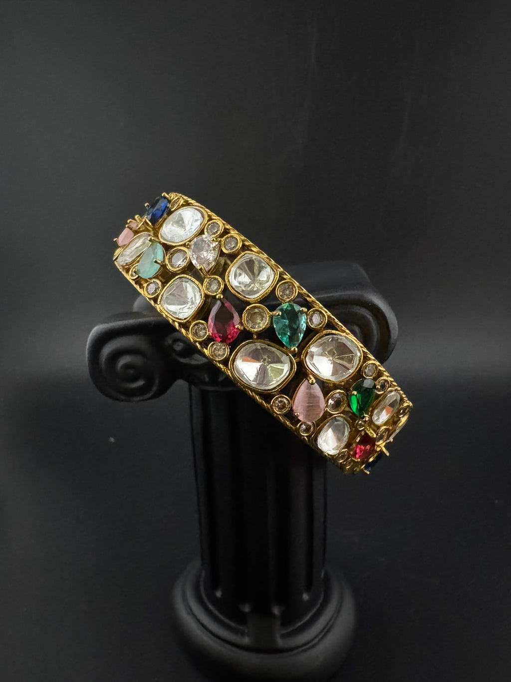 Premium Quality Moissanite Kundan, cubic zirconia and Crystal stones Openable Bracelet Bangle/Indian jewelry/Golden Bracelet Bangle