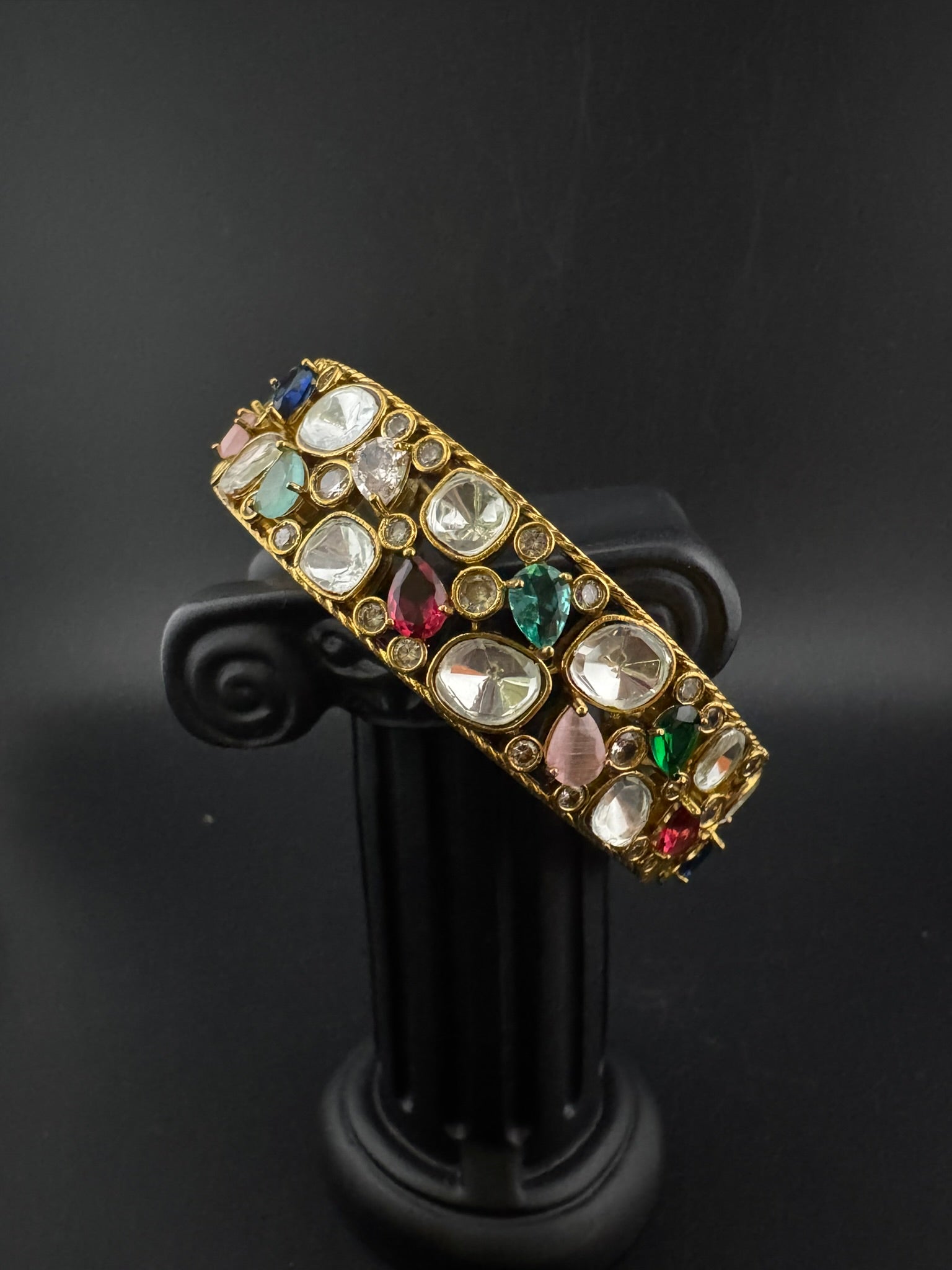 Premium Quality Moissanite Kundan, cubic zirconia and Crystal stones Openable Bracelet Bangle/Indian jewelry/Golden Bracelet Bangle