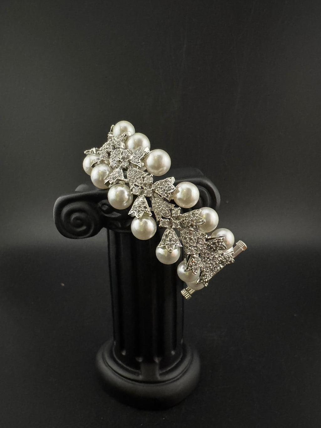 Premium Silver Color Bracelet with Pearls, Cubic Zirconia Openable is Designer inspired Bracelet bangles/Indian Kada/Wedding jewelry/Bangle