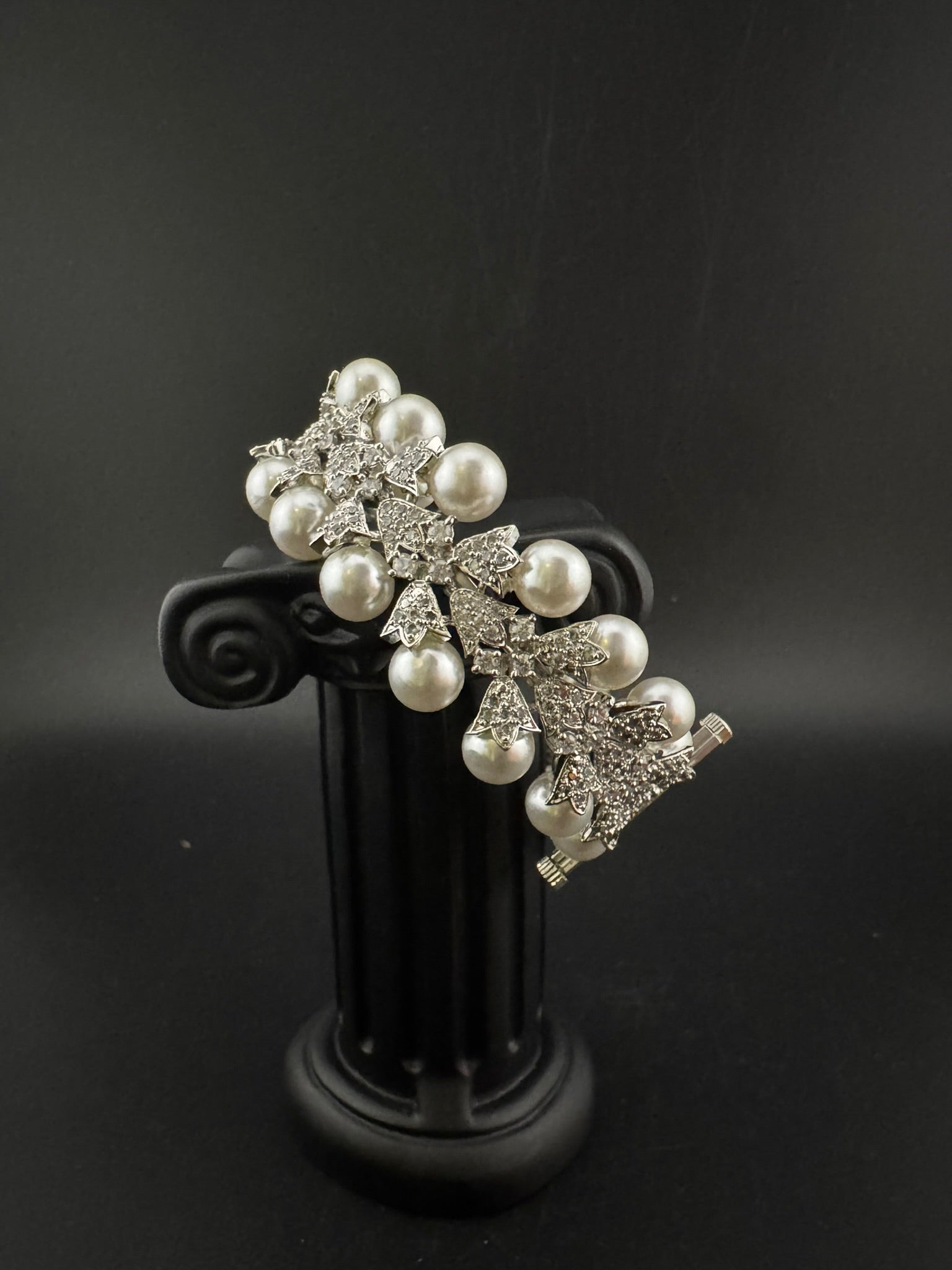 Premium Silver Color Bracelet with Pearls, Cubic Zirconia Openable is Designer inspired Bracelet bangles/Indian Kada/Wedding jewelry/Bangle