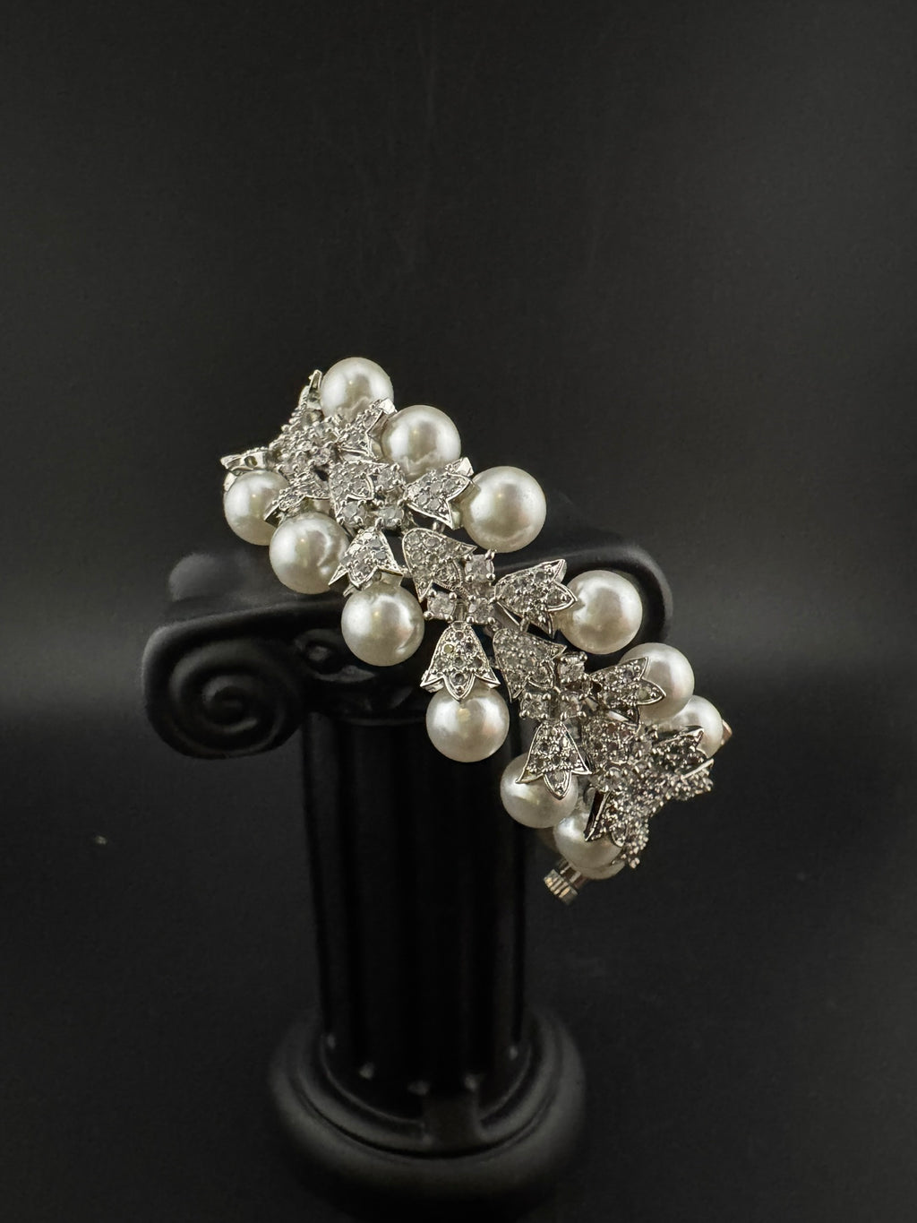 Premium Silver Color Bracelet with Pearls, Cubic Zirconia Openable is Designer inspired Bracelet bangles/Indian Kada/Wedding jewelry/Bangle