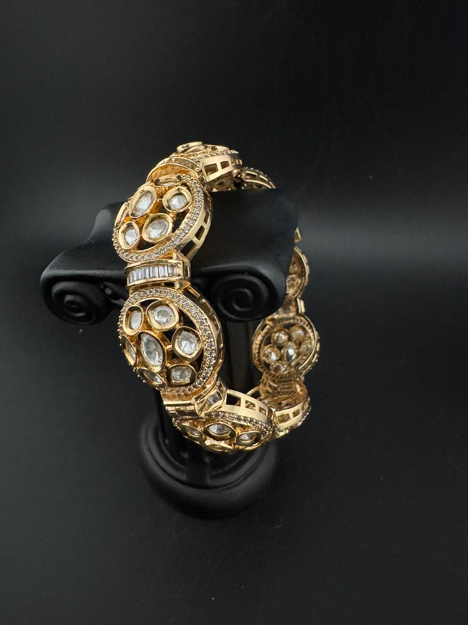 Premium Quality Moissanite Kundan Tyaani inspired Designer Openable Bracelet/Adjustable broad Bracelet Bangle/Indian jewelry/Golden Bracelet