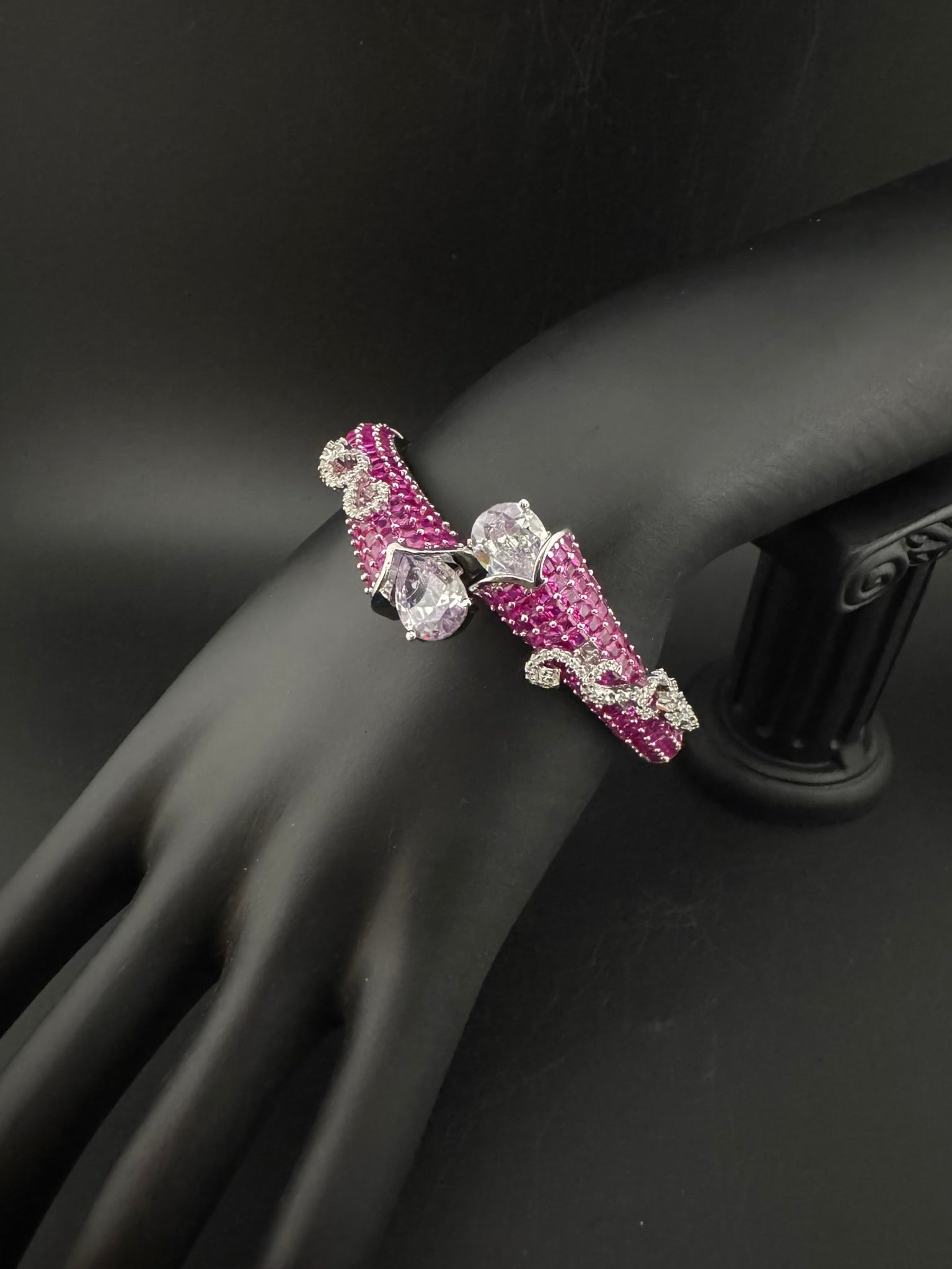 Premium Quality Cubic Zirconia in Nano setting Designer inspired Openable Bracelet/Adjustable Bracelet/Indian jewelry/Silver CZ Bracelet