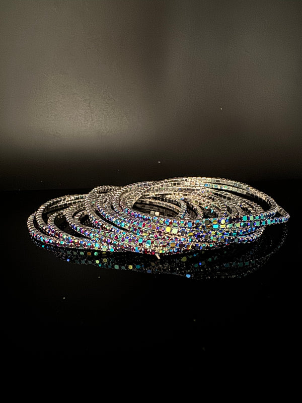 Silver and blue Cubic Zirconia Flexible soft bangle set of 12/Stretchable/Indian bangle set/Wedding jewelry/Everyday wear/Party wear Bangle