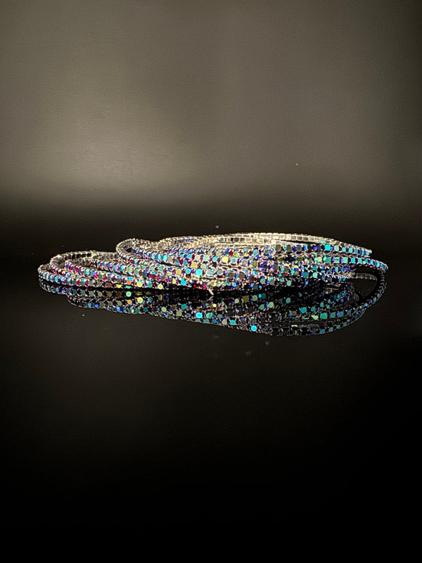 Silver and blue Cubic Zirconia Flexible soft bangle set of 12/Stretchable/Indian bangle set/Wedding jewelry/Everyday wear/Party wear Bangle