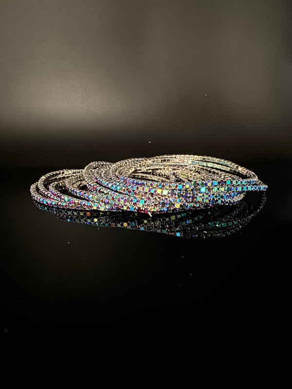 Silver and blue Cubic Zirconia Flexible soft bangle set of 12/Stretchable/Indian bangle set/Wedding jewelry/Everyday wear/Party wear Bangle