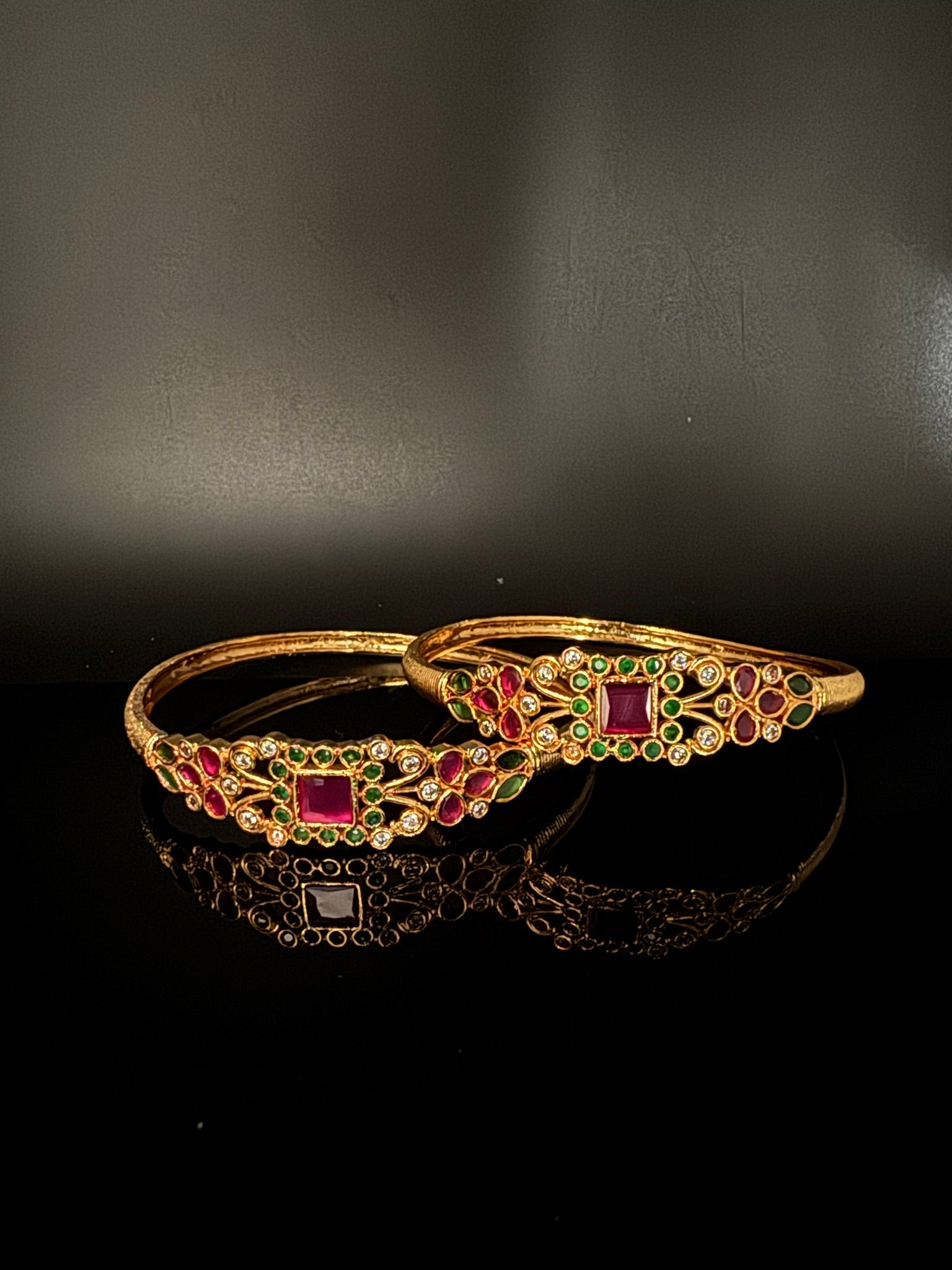 Matt Gold polish with stones kada set is Amrapali inspired Designer bangles set of 2/Indian Kada/Rajwadi Bangle/Size 2.4", 2.6" & 2.8"