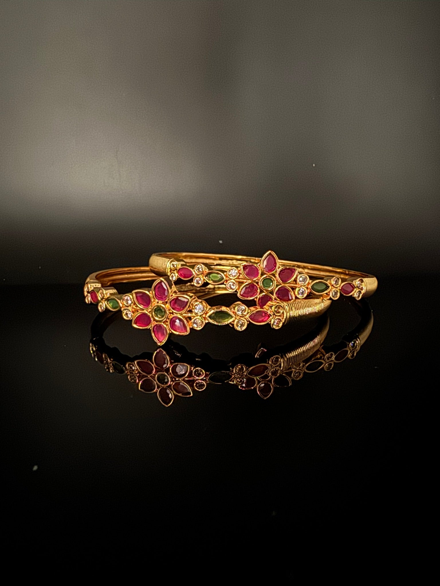 Matt Gold polish with stones kada set is Amrapali inspired Designer bangles set of 2/Indian Kada/Rajwadi Bangle/Size 2.4", 2.6" & 2.8"