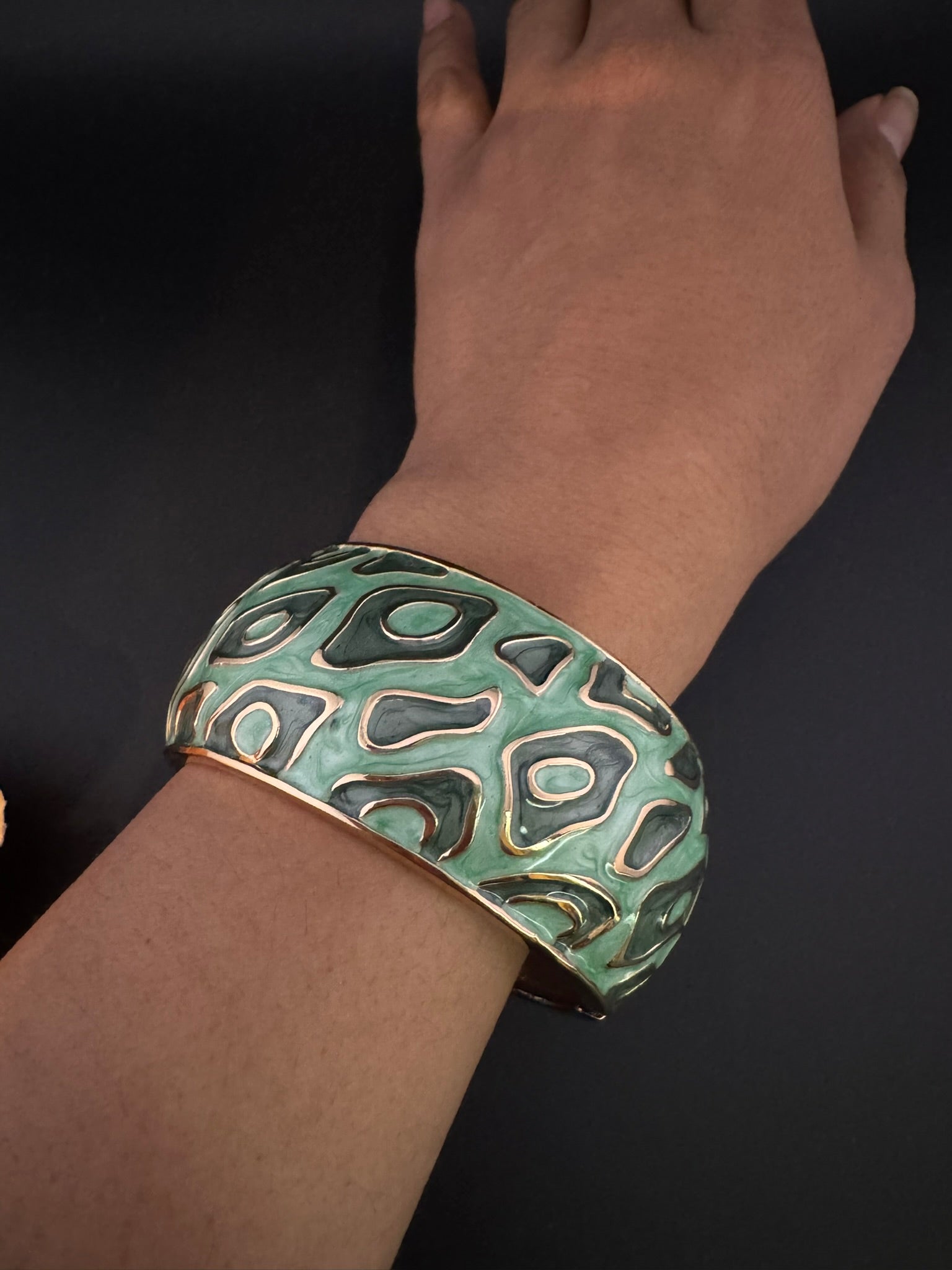 Openable Cuff Bracelet in Enamel and gold polish is Designer inspired Broad bangle/Indian Bracelet/Everyday Bracelet/Fits upto 2.6"