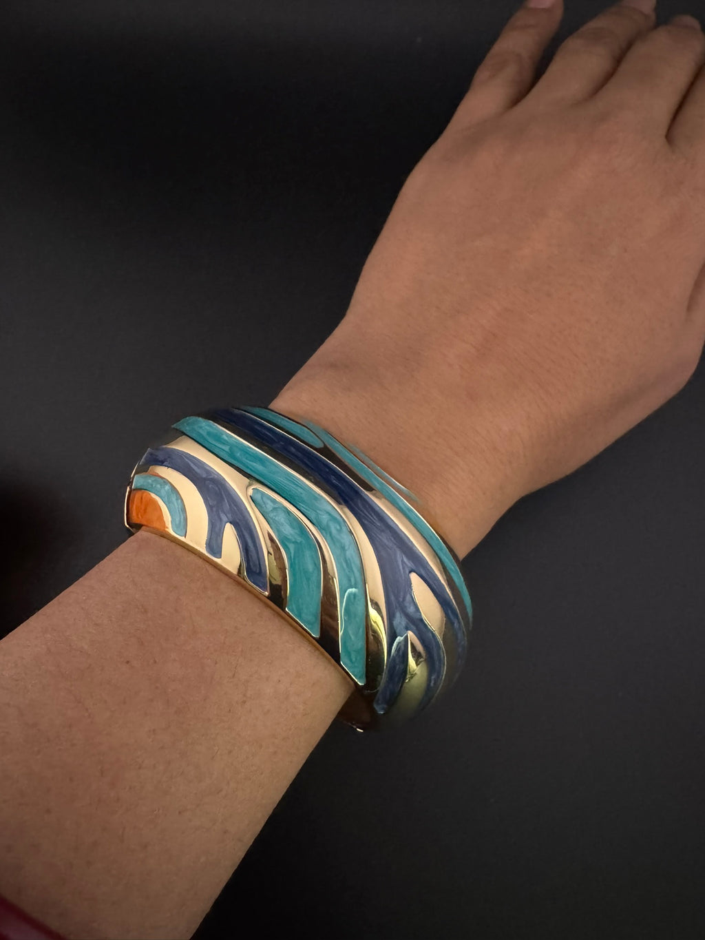 Openable Cuff Bracelet in Enamel and gold polish is Designer inspired Broad bangle/Indian Bracelet/Everyday Bracelet/Fits upto 2.6"