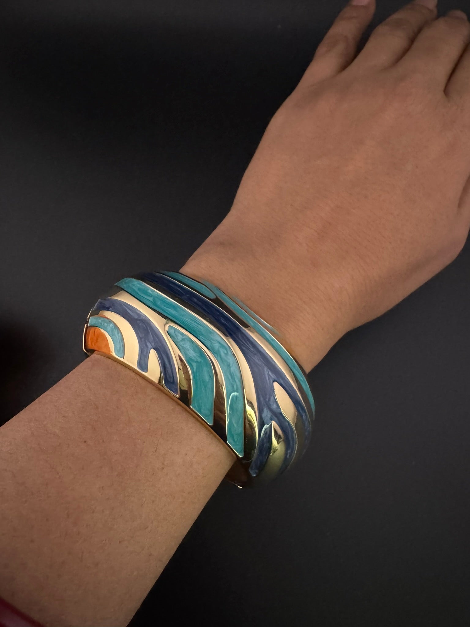 Openable Cuff Bracelet in Enamel and gold polish is Designer inspired Broad bangle/Indian Bracelet/Everyday Bracelet/Fits upto 2.6"