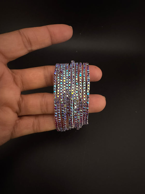 Silver and blue Cubic Zirconia Flexible soft bangle set of 12/Stretchable/Indian bangle set/Wedding jewelry/Everyday wear/Party wear Bangle