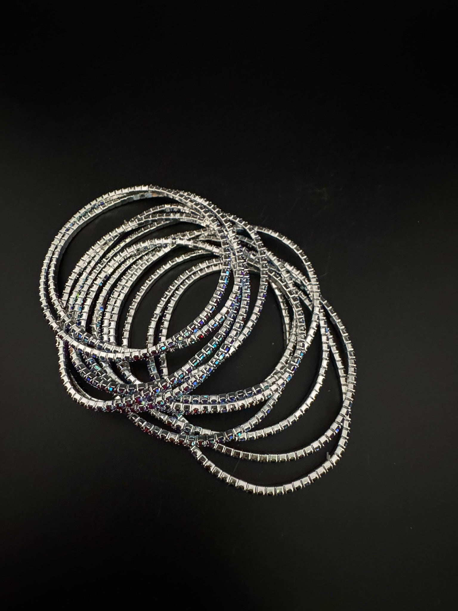 Silver and blue Cubic Zirconia Flexible soft bangle set of 12/Stretchable/Indian bangle set/Wedding jewelry/Everyday wear/Party wear Bangle