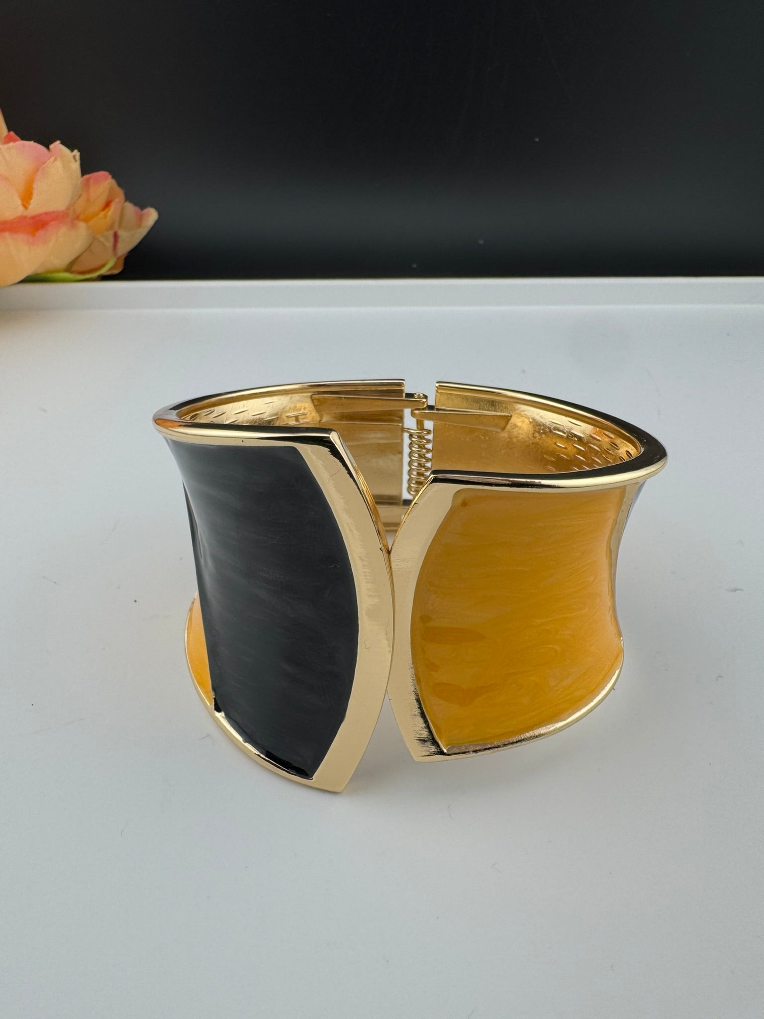 Openable Cuff Bracelet in Enamel and gold polish is Designer inspired Broad bangle/Indian Bracelet/Everyday Bracelet/Fits upto 2.6"