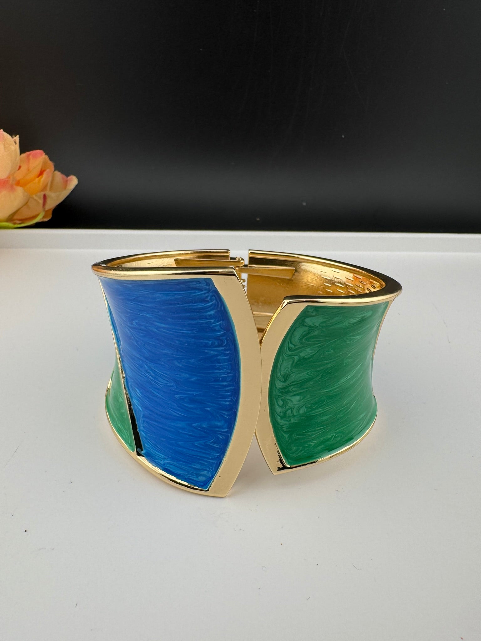 Openable Cuff Bracelet in Enamel and gold polish is Designer inspired Broad bangle/Indian Bracelet/Everyday Bracelet/Fits upto 2.6"