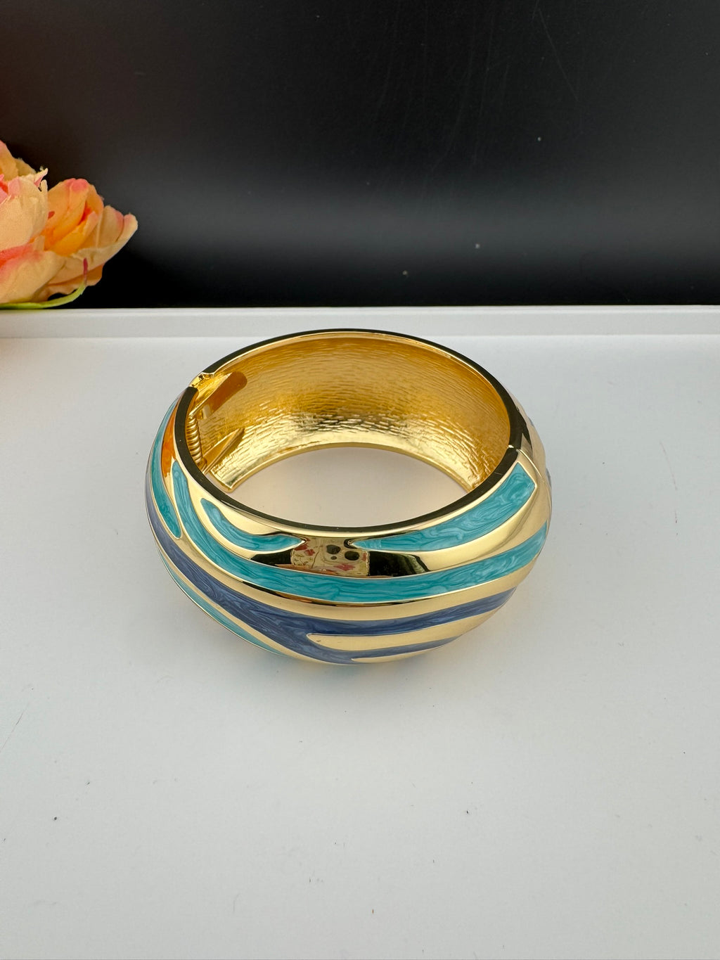 Openable Cuff Bracelet in Enamel and gold polish is Designer inspired Broad bangle/Indian Bracelet/Everyday Bracelet/Fits upto 2.6"