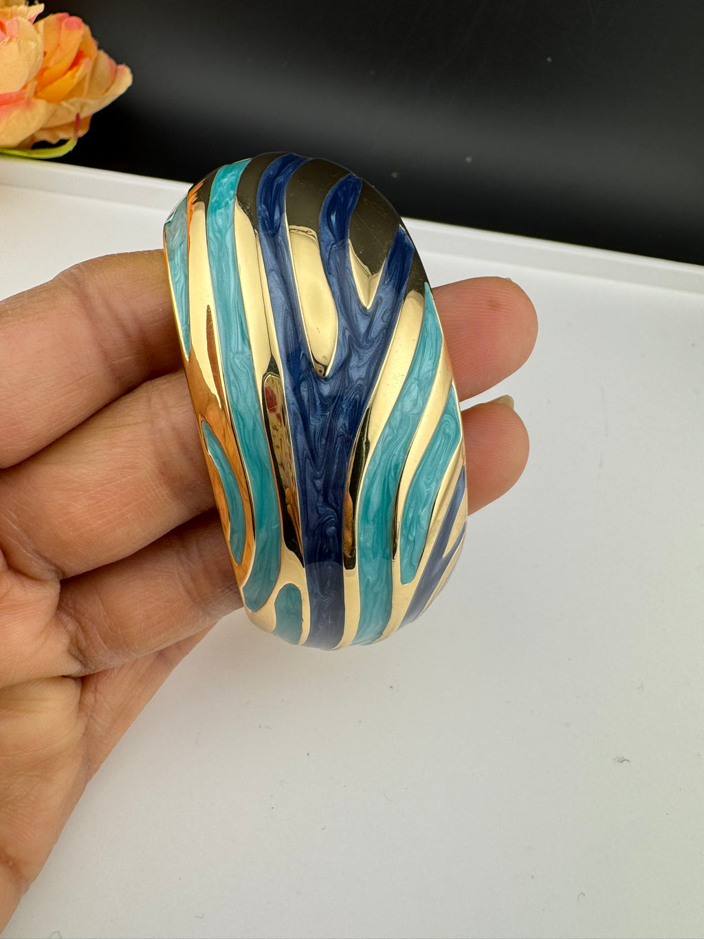 Openable Cuff Bracelet in Enamel and gold polish is Designer inspired Broad bangle/Indian Bracelet/Everyday Bracelet/Fits upto 2.6"