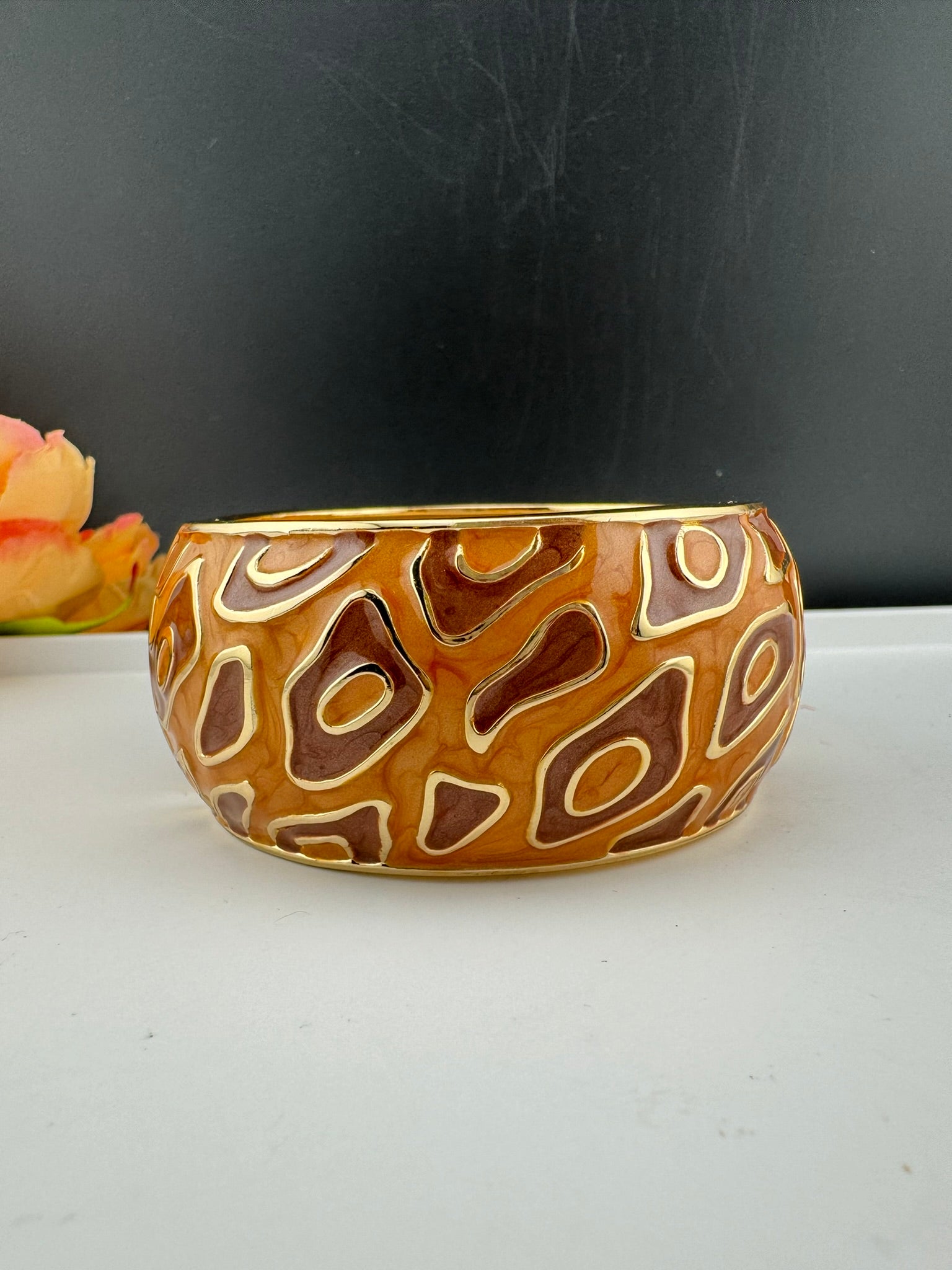 Openable Cuff Bracelet in Enamel and gold polish is Designer inspired Broad bangle/Indian Bracelet/Everyday Bracelet/Fits upto 2.6"