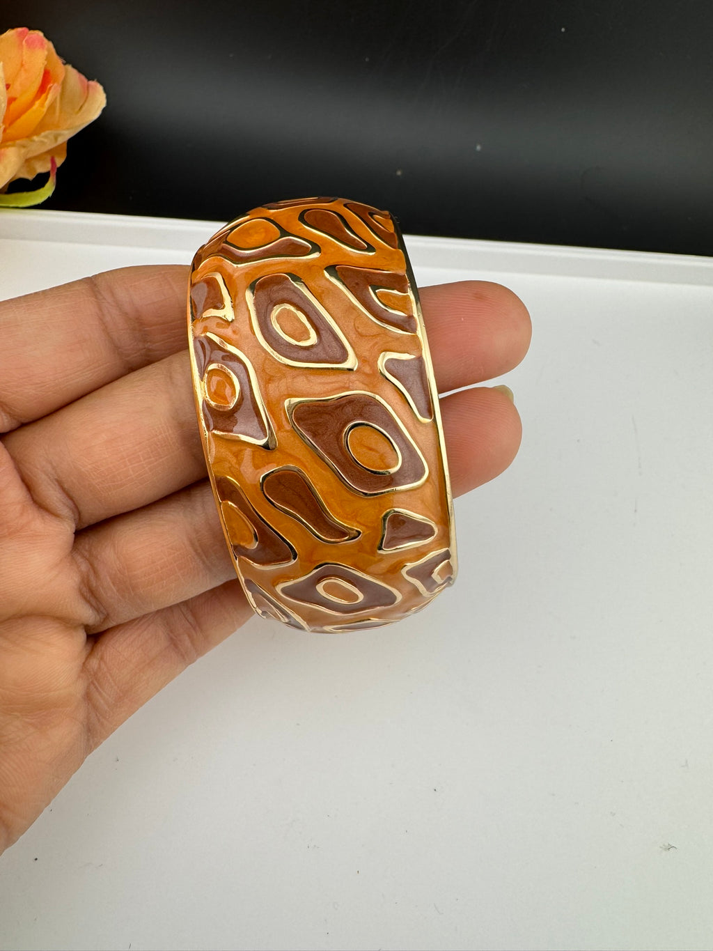 Openable Cuff Bracelet in Enamel and gold polish is Designer inspired Broad bangle/Indian Bracelet/Everyday Bracelet/Fits upto 2.6"