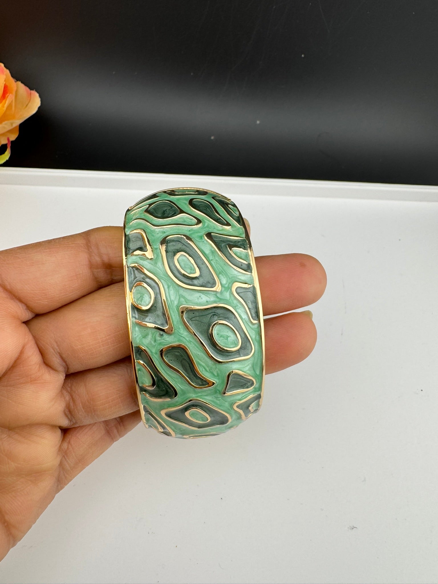 Openable Cuff Bracelet in Enamel and gold polish is Designer inspired Broad bangle/Indian Bracelet/Everyday Bracelet/Fits upto 2.6"