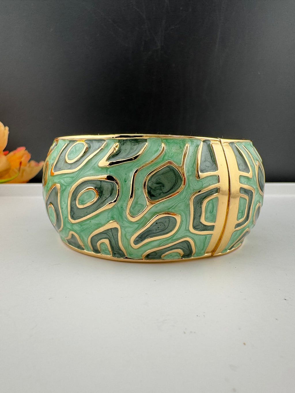 Openable Cuff Bracelet in Enamel and gold polish is Designer inspired Broad bangle/Indian Bracelet/Everyday Bracelet/Fits upto 2.6"